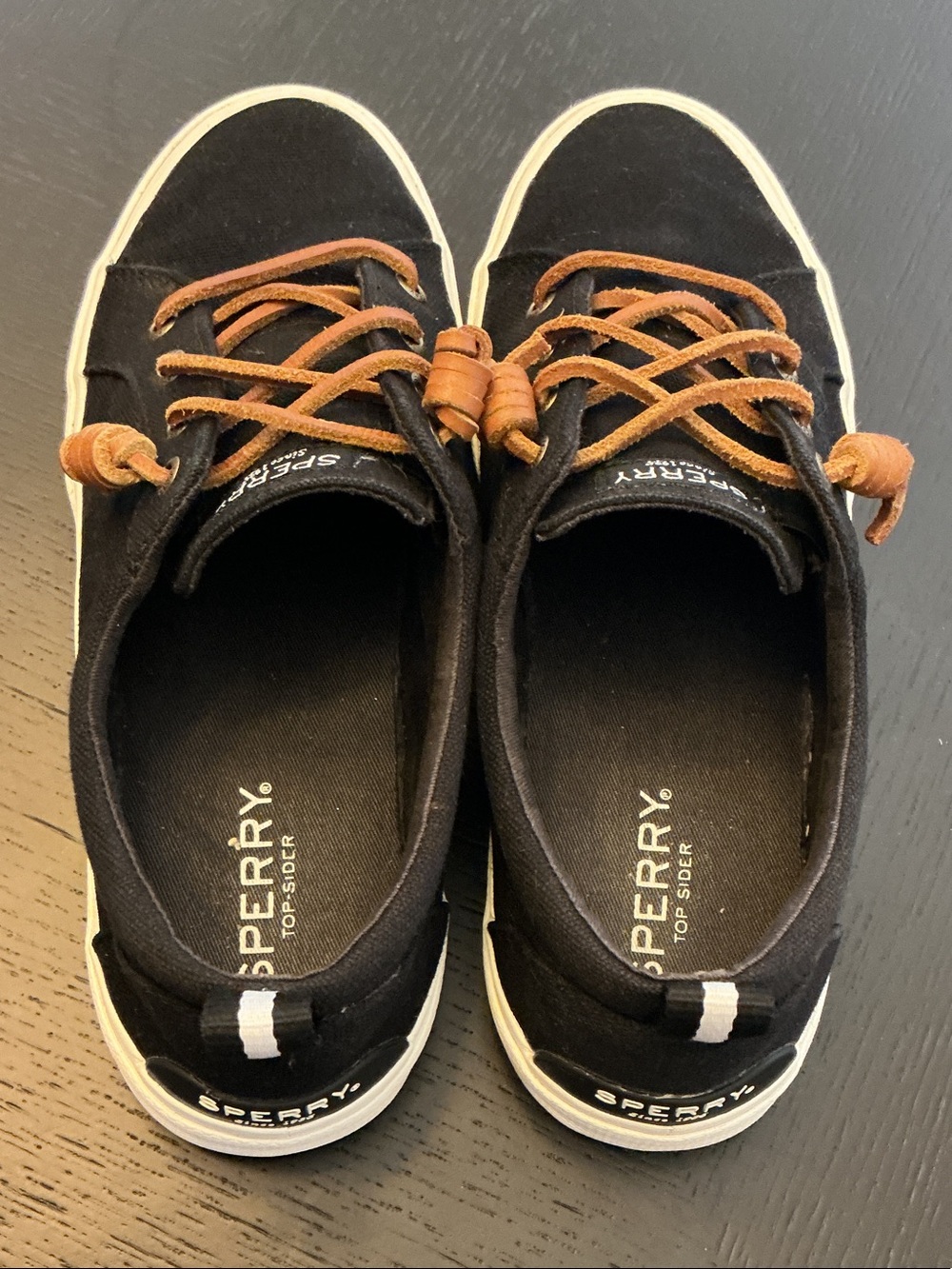 Sperry Black Canvas Boat Shoes with Brown Laces - Picture 4 of 7